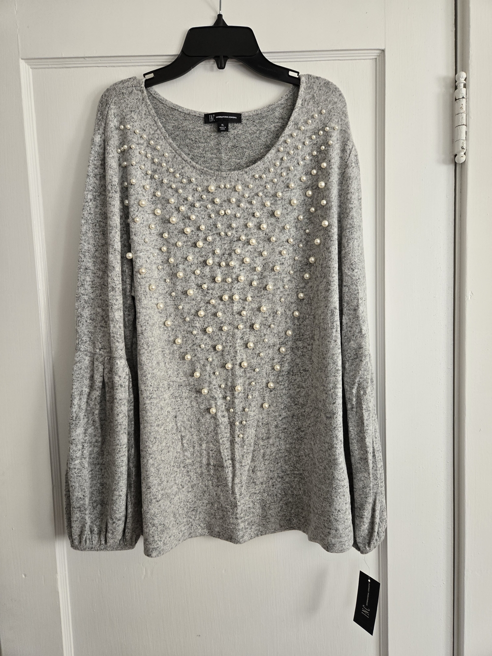 INC International Concepts Heather Gray Pearl-Embellished Sweater